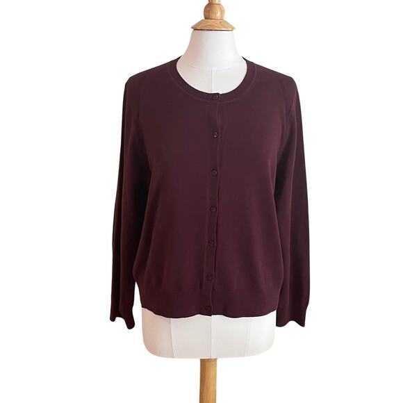 NWT Gilboa Cotton Burgundy Crew Neck Button Down Cardigan Sweater, XL - Picture 1 of 10